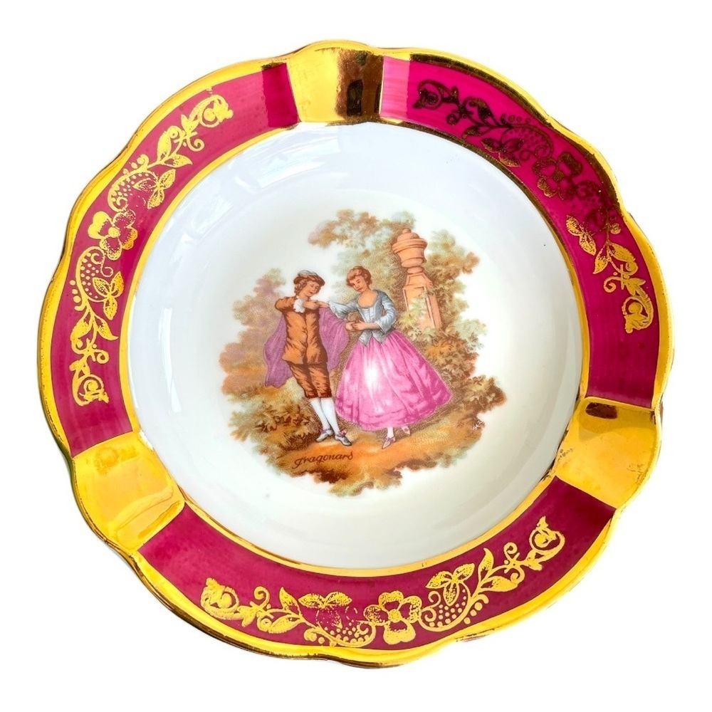 Vintage Limoges small ash tray, sweet courting couple, no flaws, appears unused